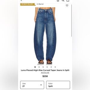 Agolde Luna High Rise Curved Taper Jeans - Deep Blue 27